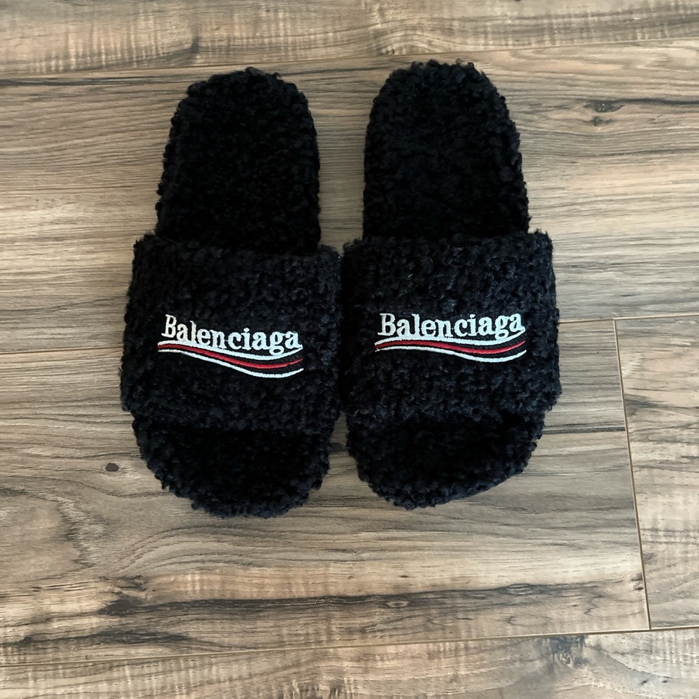 Balenciaga Black Fuzzy Slides